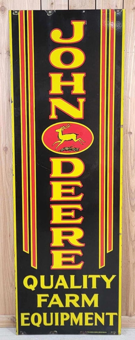 Rare John Deere w/4-Leg Deer Logo Quality Farm Equipment Porcelain Sign (TAC) (1 of 6)