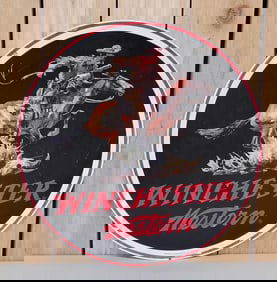 Winchester Western w/Iconic Cowboy on Horse w/Rifle Metal Sign (small)(TAC)