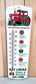 International Harvester Metal Thermometer w/Tractor Image (TAC)