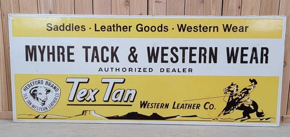 Large Tex Tan Western Leather w/Logo Metal Sign (TAC)