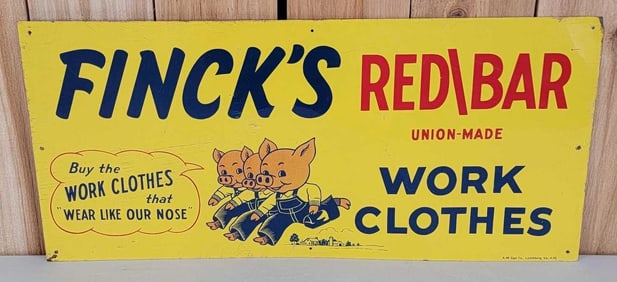 Finch Red/Bar Work Clothes w/Three Pig Logo Metal Sign (TAC)