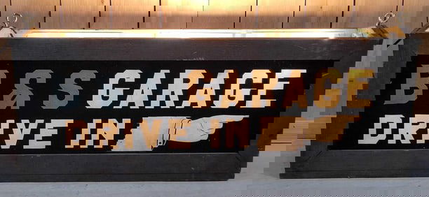 B&S Garage Drive Inn w/Hand Pointing Reverse Painted Lighted Sign