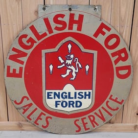 English Ford Sales & Service w/Logo Metal Sign (TAC)