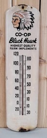 Co-Op Black Hawk Farm Implements w/Logo Metal Thermometer (TAC)