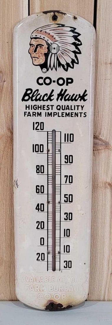 Co-Op Black Hawk Farm Implements w/Logo Metal Thermometer (TAC) (1 of 5)