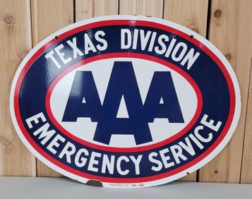 AAA Texas Divison Emergency Service Porcelain Sign (TAC)