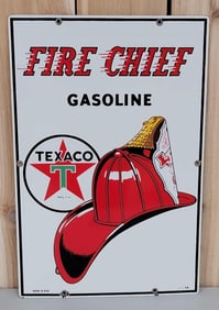 Texaco (white-T) Fire Chief Gasoline Porcelain Pump Sign
