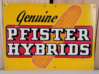 Genuine Pfister Hybrids w/Ear of Corn Metal Sign (TAC)