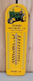 Ricket Implement Sales & Service w/John Deere A Metal Thermometer (TAC)