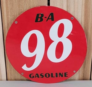 B-A Gasoline 98 Porcelain Pump Sign (TAC)