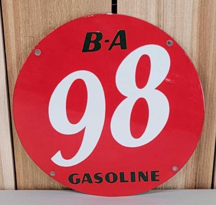 B-A Gasoline 98 Porcelain Pump Sign (TAC) (1 of 4)
