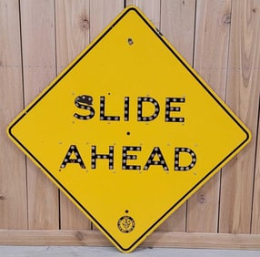 California Highway Dept. Slide Ahead w/Reflectors Porcelain Sign (TAC)