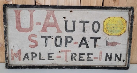 U-Auto Stop-At Maple Tree-Tree-Inn Wood Sign
