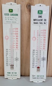 2-John Deere Metal Thermometers