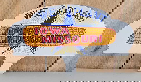 We Plant Iowa Missouri w/Ear of Corn Image Metal License Plate Attachment