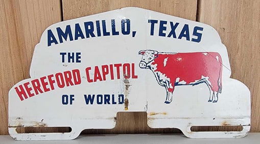 Hereford Capitol of World Amarillo, Texas Metal License Plate Attachment