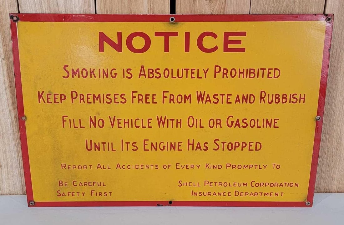 (Shell) Notice "Smoking is Absolutely Prohibited" Porcelain Sign (TAC) (1 of 5)