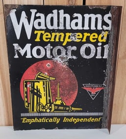 Wadhams Tempered Motor Oil w/Logo Porcelain Flange Sign (TAC)