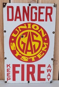 Union Gas System Danger Fire Keep Away Porcelain Sign (TAC)