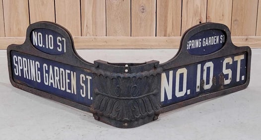 Chicago Road Sign Cast Iron Holder w/Porcelain Signs