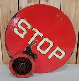 Porcelain Stop Sign w/Lights