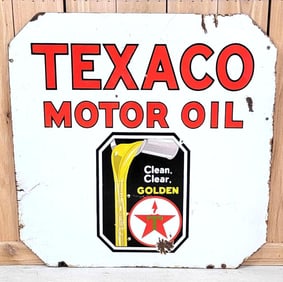 Texaco Motor Oil "Clean, Clear Golden" Porcelain Sign (TAC)