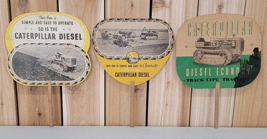 3-Different Caterpillar Diesel Cardboard Hand Fans