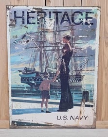 Heritage U.S. Navy w/Man-o-War Ship Metal Sign (TAC)