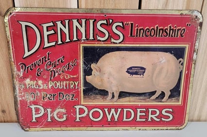 Dennis's "Lincolnshire" Pig Powders w/Image Metal Sign (TAC)