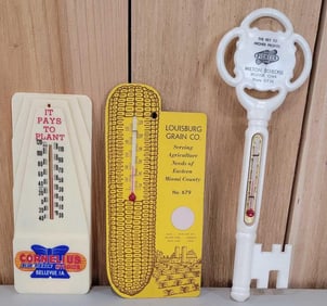 3-Miscellanous Plastic & Paper Thermometers Pioneer, Cornelius & other