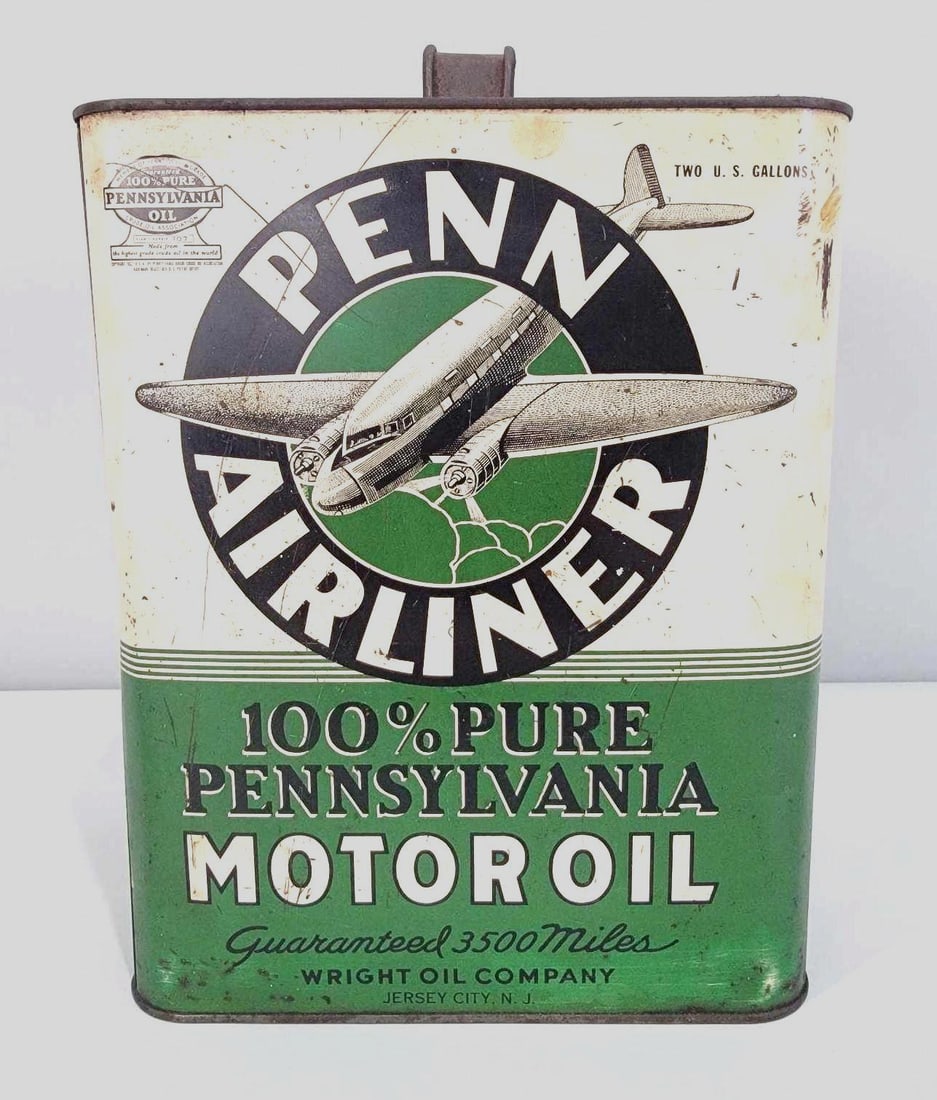 Penn Airliner Motor Oil Two-Gallon Rectangle Metal Can (1 of 5)