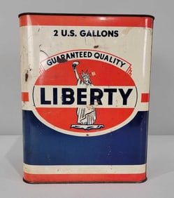 Liberty Motor Oil w/Image Two-Gallon Rectangle Metal Can