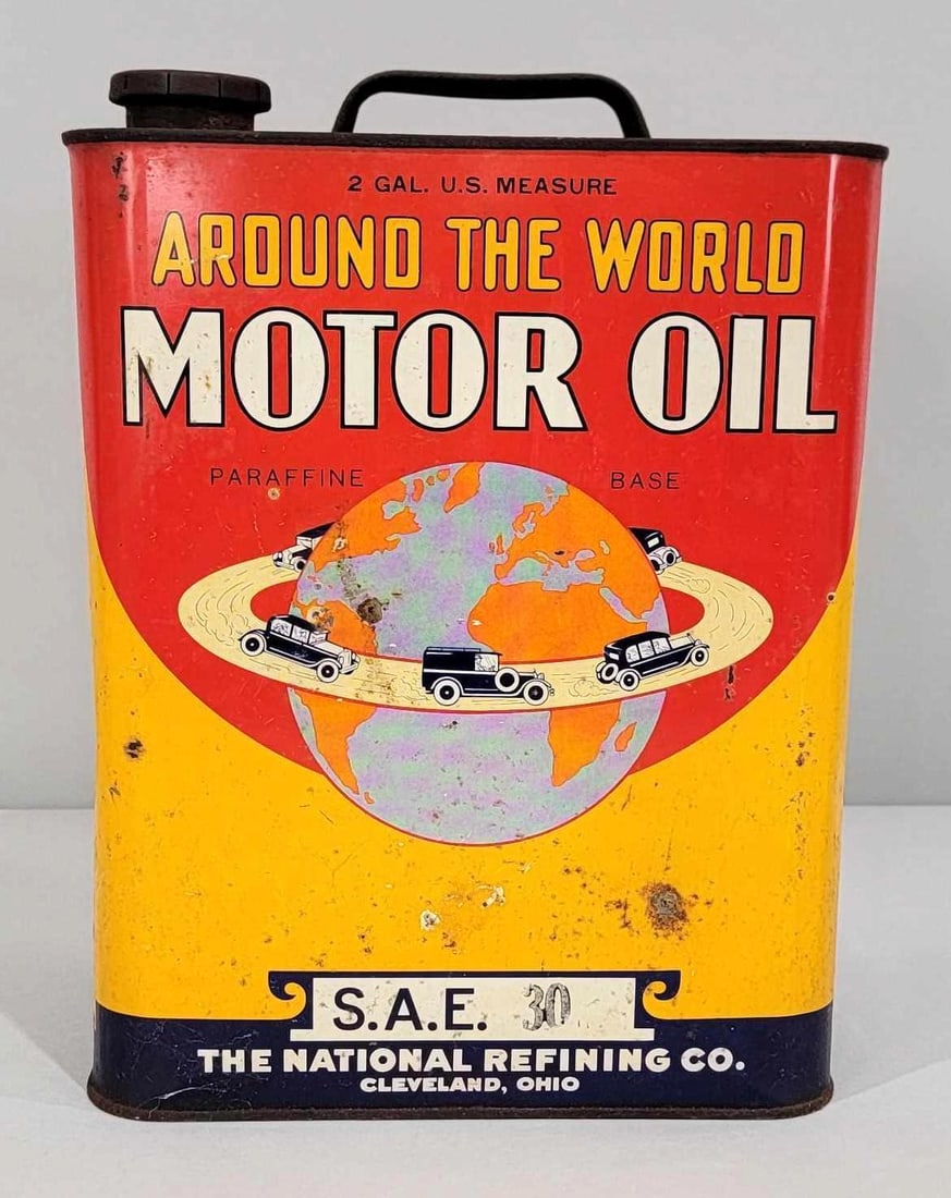 Around the World Motor Oil w/Logo Two-Gallon Rectangle Metal Can (1 of 5)