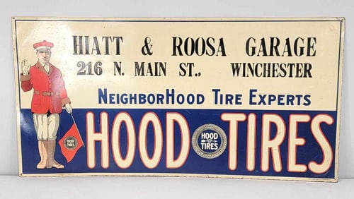 Hood Tires Man w/Dickey Tie Image Metal Tacker Sign (TAC)