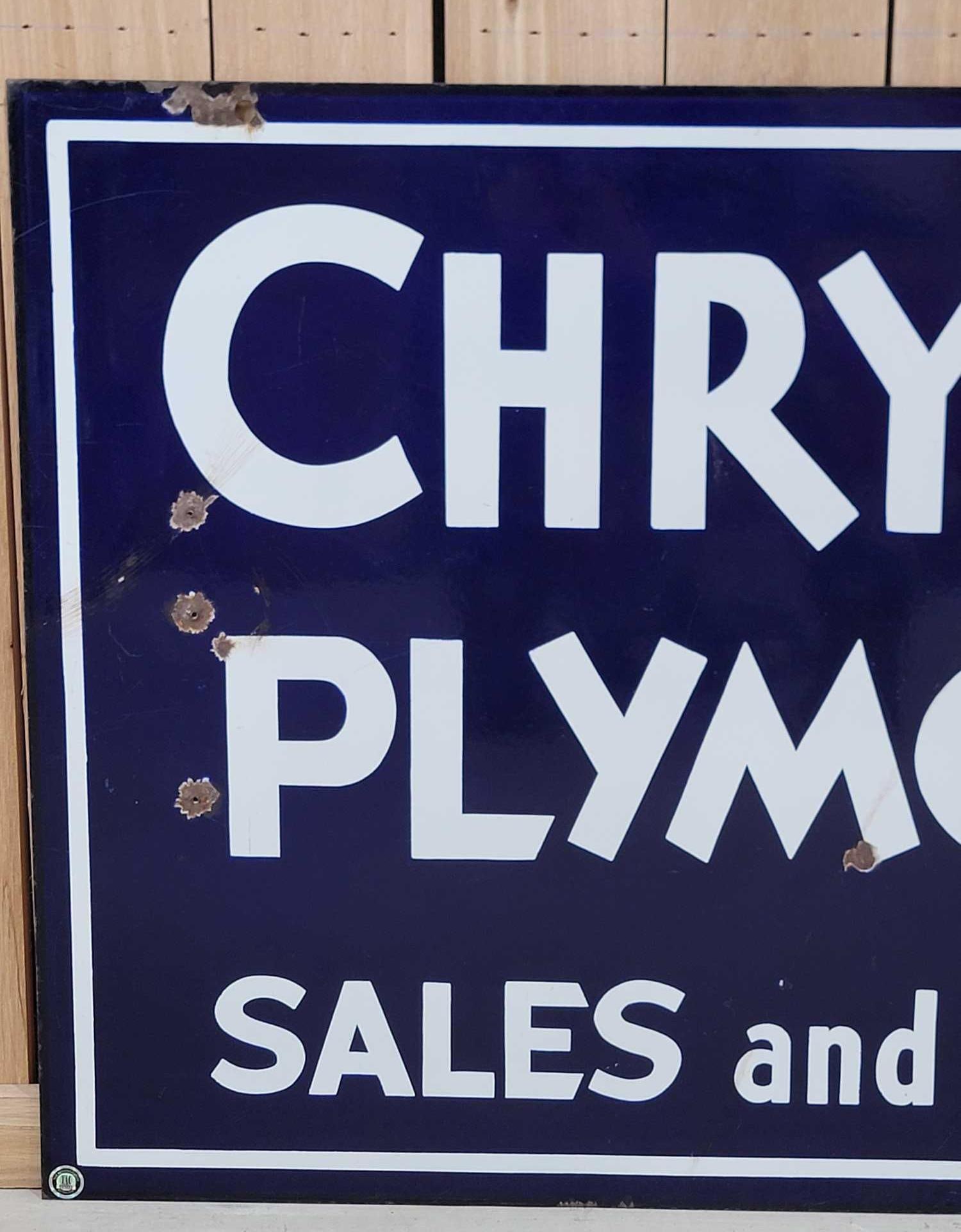Chrysler Plymouth Sales & Service Porcelain Sign (TAC) - 5
