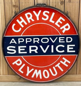 Chrysler Plymouth Approved Service Porcelain Dealership Sign (30) (TAC)