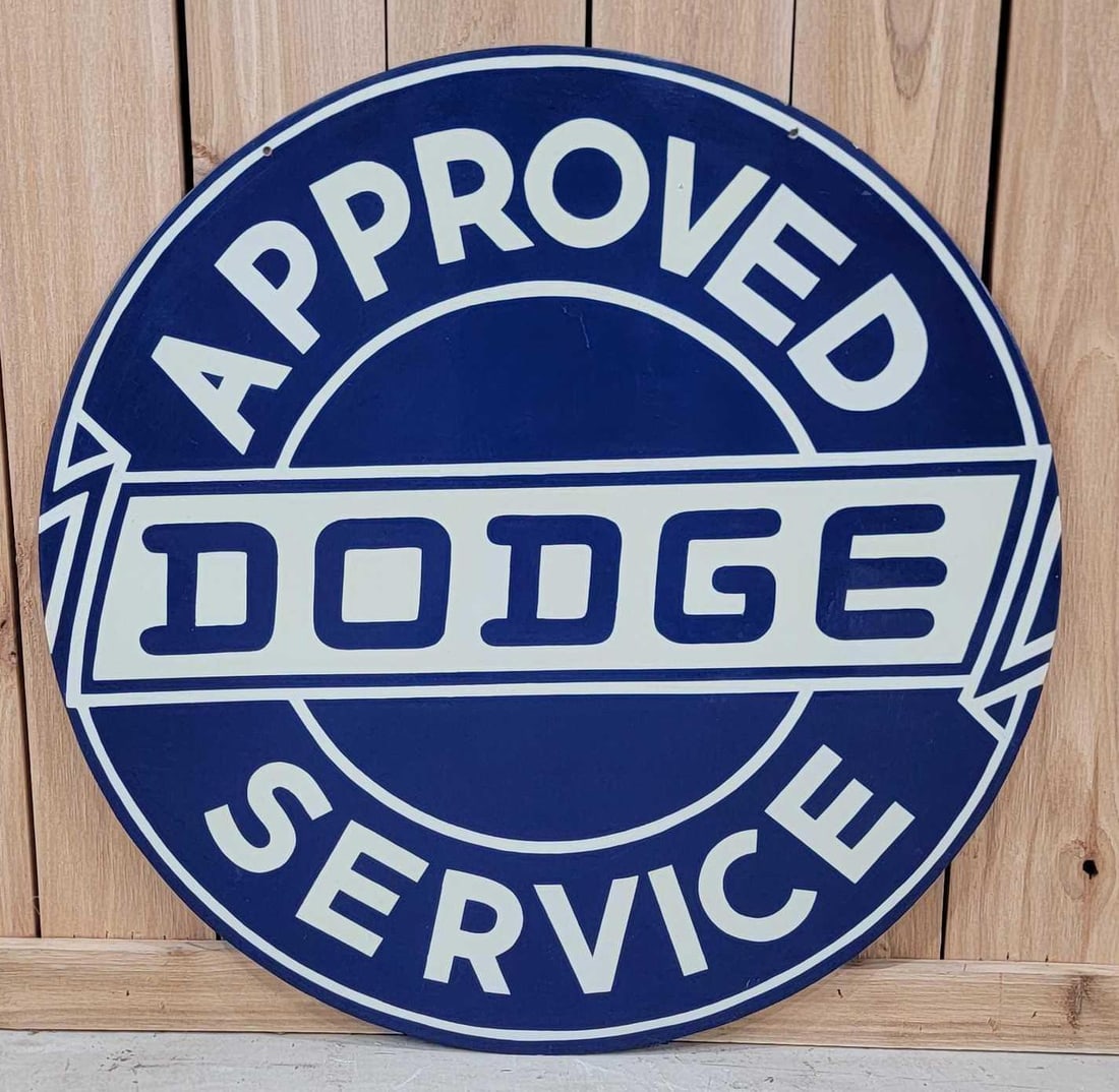 Dodge Approved Service Porcelain Sign (Restored): 29.5"D. This DSP sign has been professionally restored on both sides.