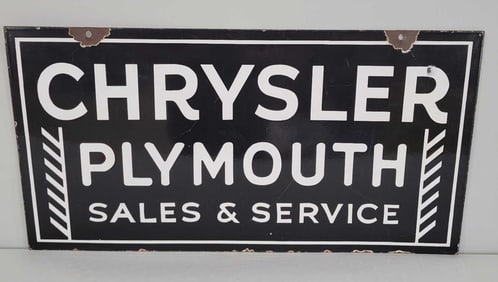 Chrysler Plymouth Sales & Service Porcelain Sign (TAC)