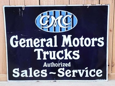 GMC General Motors Trucks Authorized Sales-Service Porcelain Sign (TAC)
