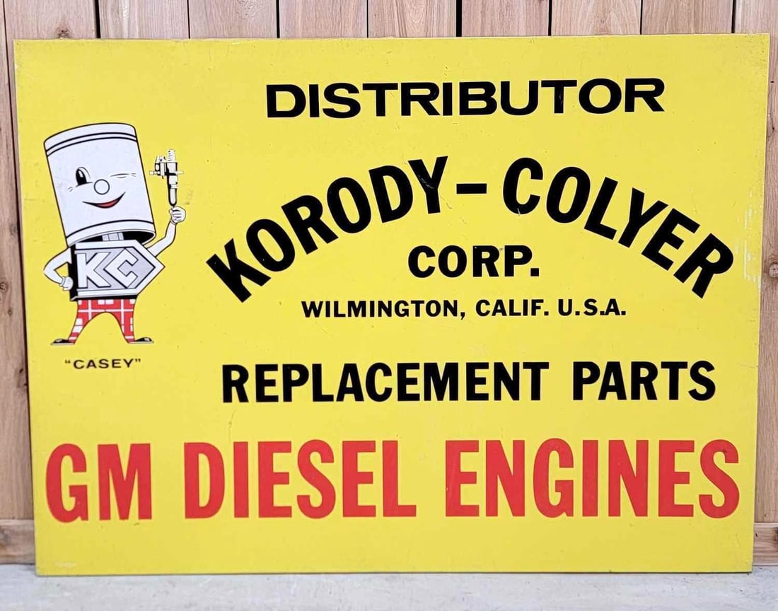 Distributor Replacement Parts-GM Diesel Engines w/Logo Metal Sign (TAC): rated 8.75, 34"x46', the SST rolled edge sign has good color and shine with light wear and a few fine scratches. Rarity 8. TAC #061027
