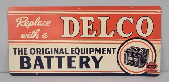 Replace with a Delco Battery w/United Motor Service Logo Metal Sign (TAC)