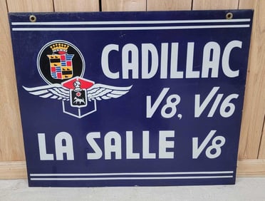 Cadillac V8, V16 La Salle V8 Porcelain Sign (Restored)