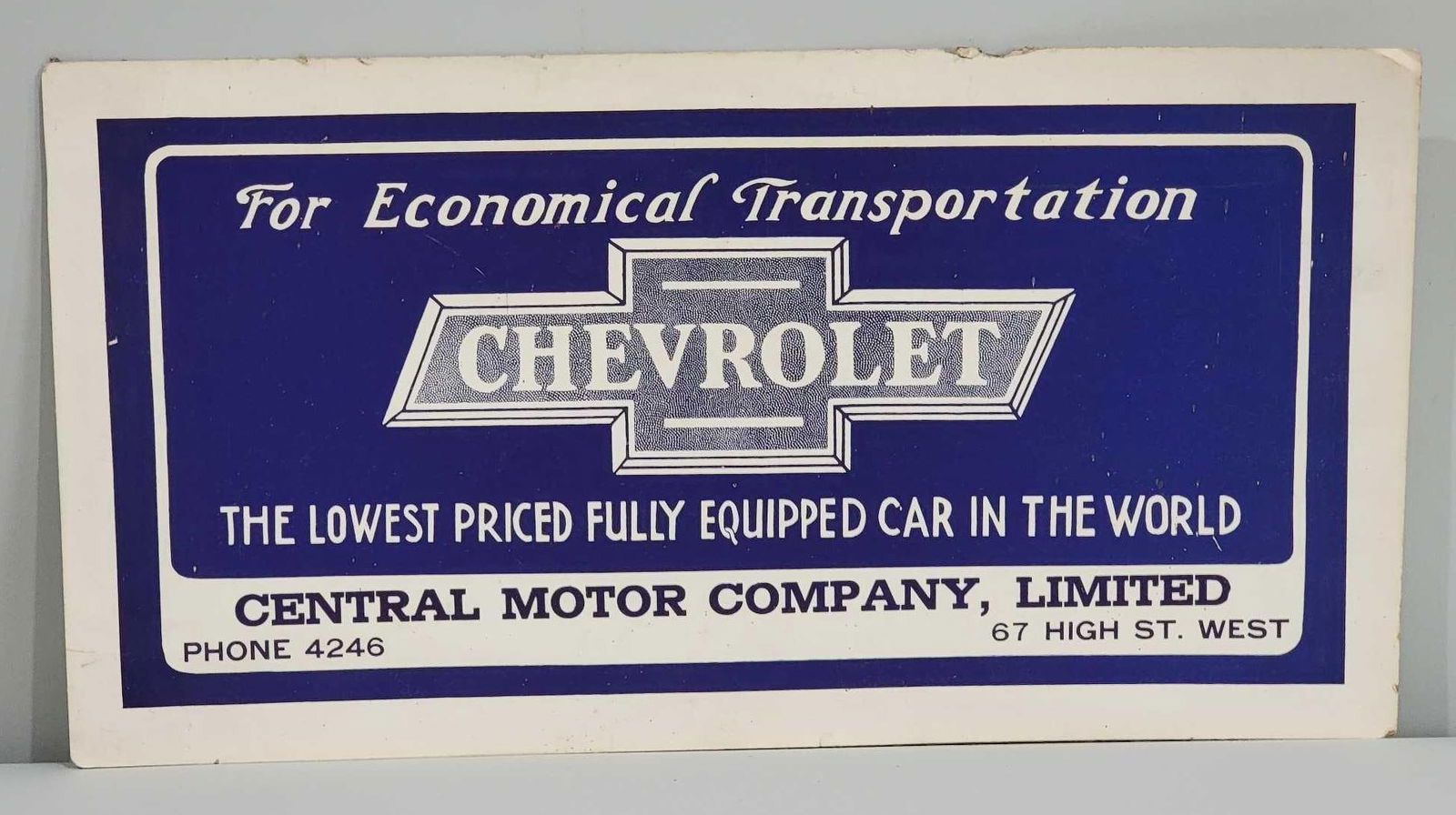 Chevrolet "for Economical Transportation" Cardboard Sign (TAC) (1 of 3)