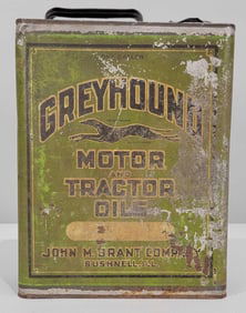 Greyhound Motor & Tractor Oil w/Logo One-Gallon Flat Metal Can