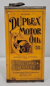 Duplex Motor Oil made for Pierce-Arrow Vehicles One-Gallon Flat Metal Can