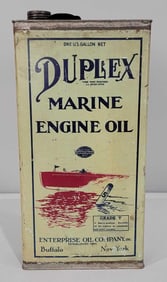 Duplex Marine Engine Oil w/Speed Boat One Gallon Flat Metal Can