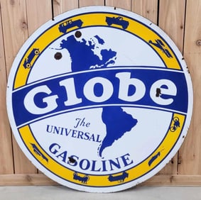 Globe "the Universal Gasoline" w/Great Graphics Porcelain Sign (42)(TAC)