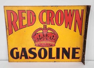 Early Red Crown Gasoline w/Logo Metal Flange Sign (TAC)