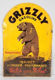 Grizzly Gasoline w/Standing Bear Logo Metal Tombstone Sign (TAC)