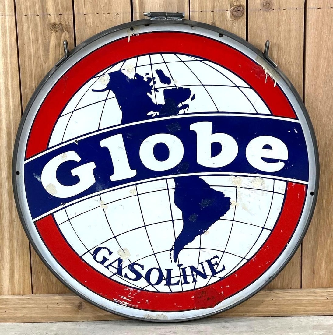 Globe Gasoline w/Western Hemisphere Image Porcelain Sign (30) (TAC) (1 of 7)